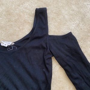 Cold shoulder long sleeved black crop top